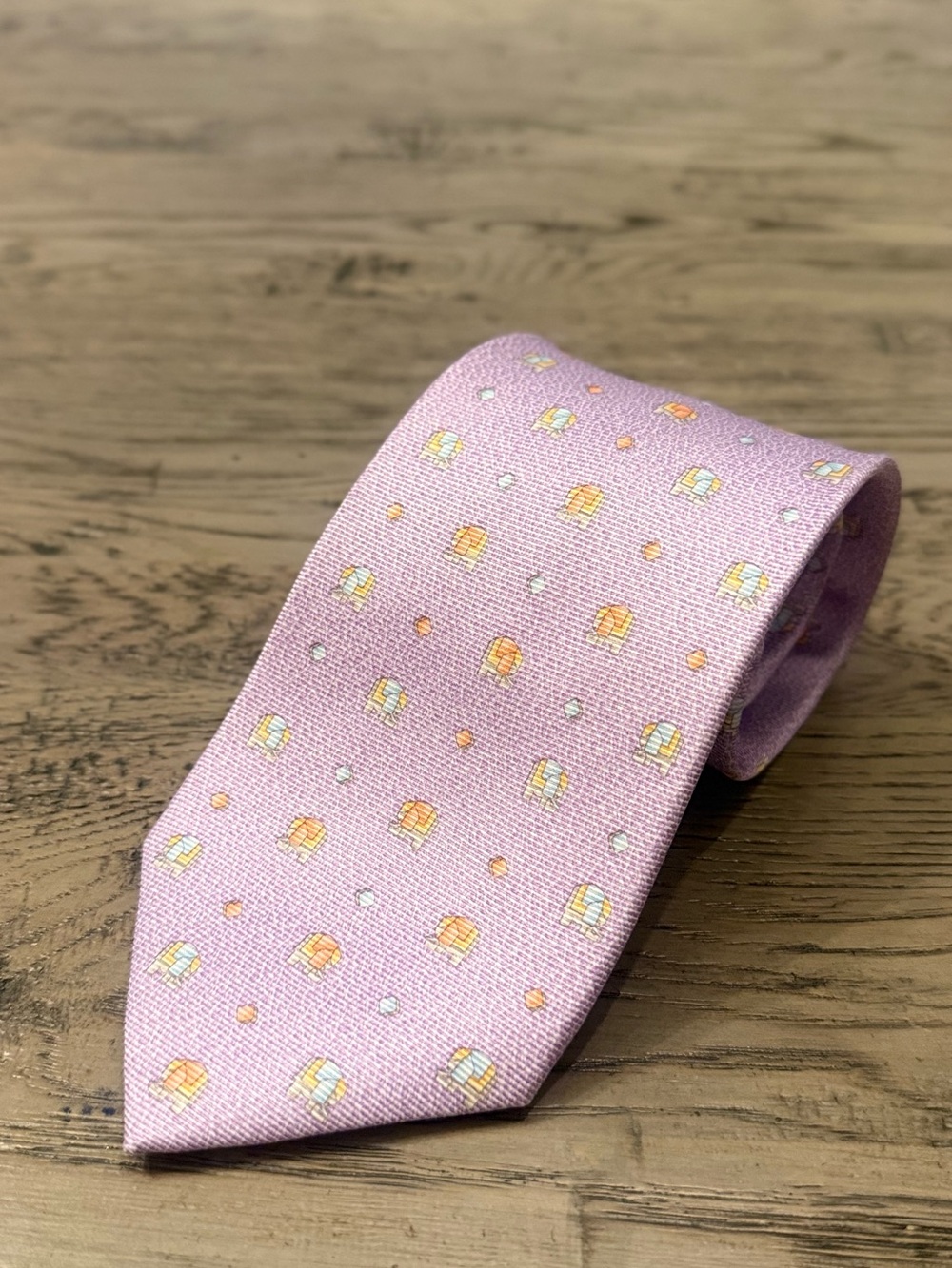 Bulgari Pink Silk Tie with Orange and White Dot Pattern